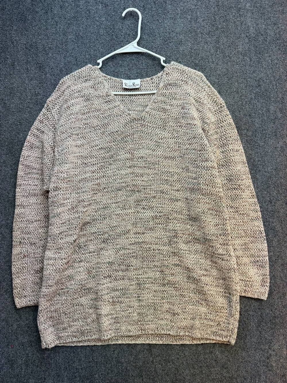 Vintage Reba Rose Women’s 22/24 Cotton Marled Knit V-Neck Sweater Made USA